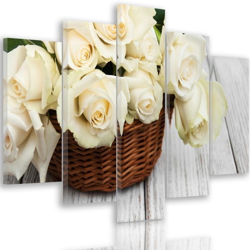 Five piece picture canvas print, Roses in a basket