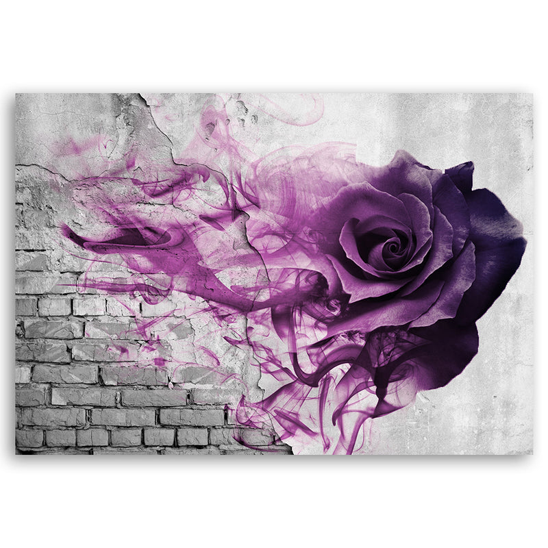 Estampado de panel decorativo, rosa violeta sobre un fondo de ladrillos