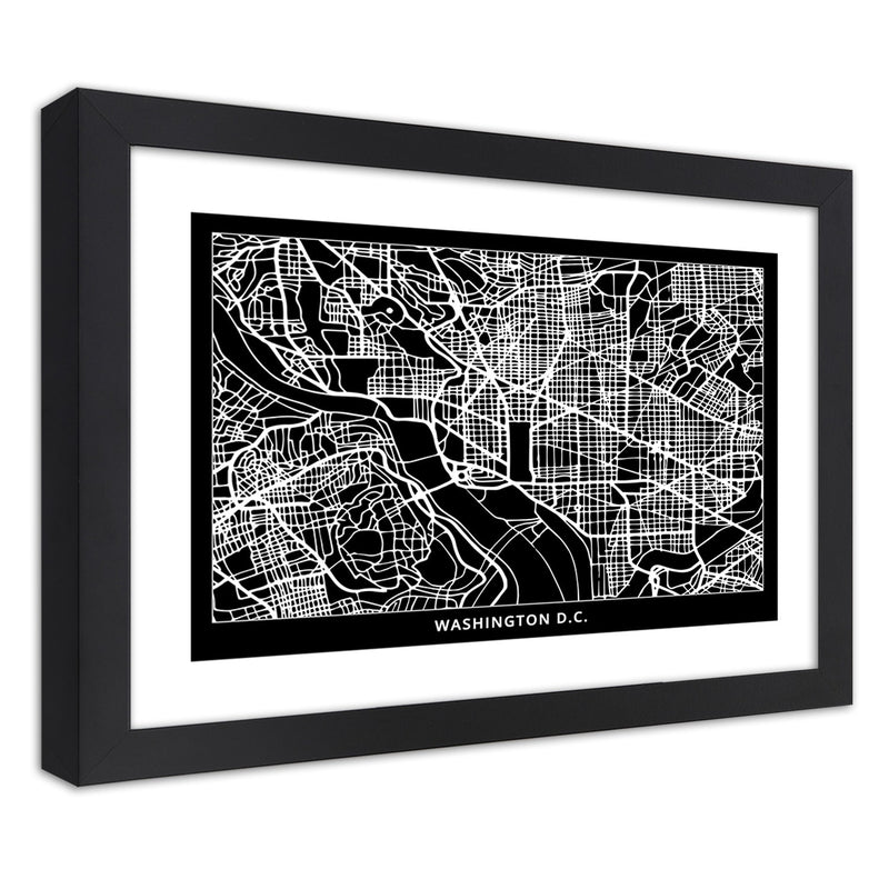 Cuadro en marco negro, plano de la ciudad de washington.