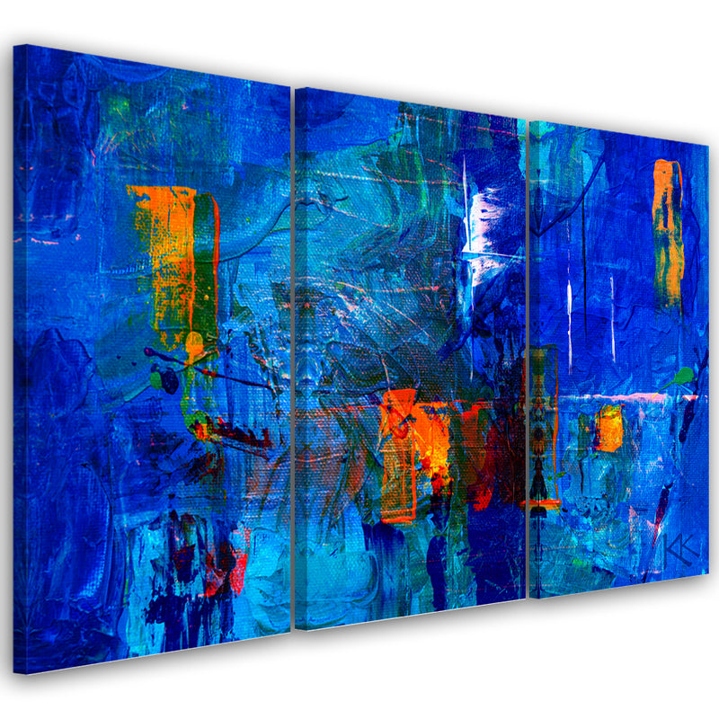 Three piece picture canvas print, Blue abstract hand painted