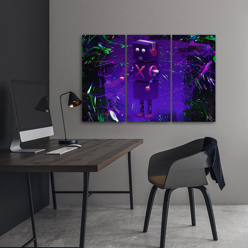 Three piece picture canvas print, Robot gaming player