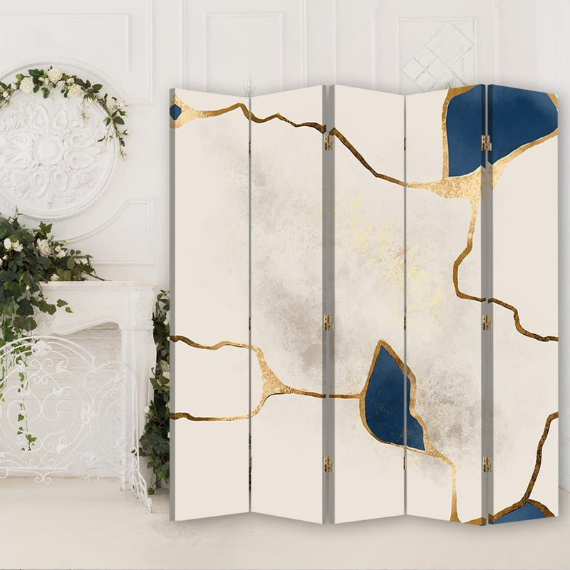 Room divider Double-sided, Blue-golden lines