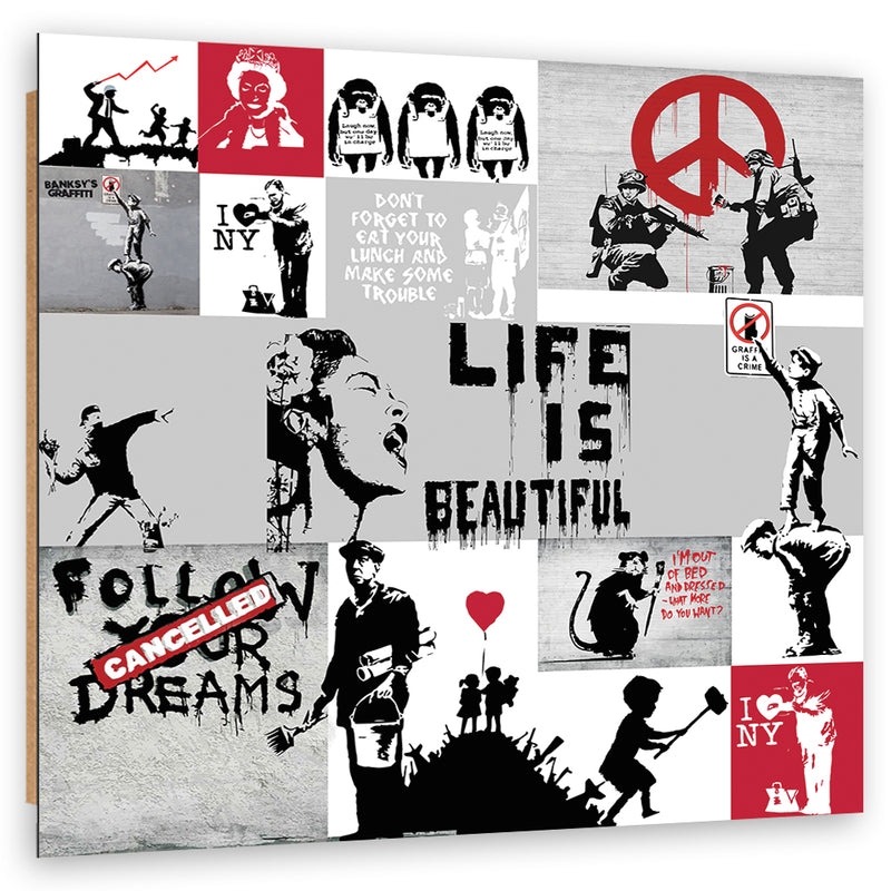 Impresión de panel decorativo, composición de graffiti de Banksy