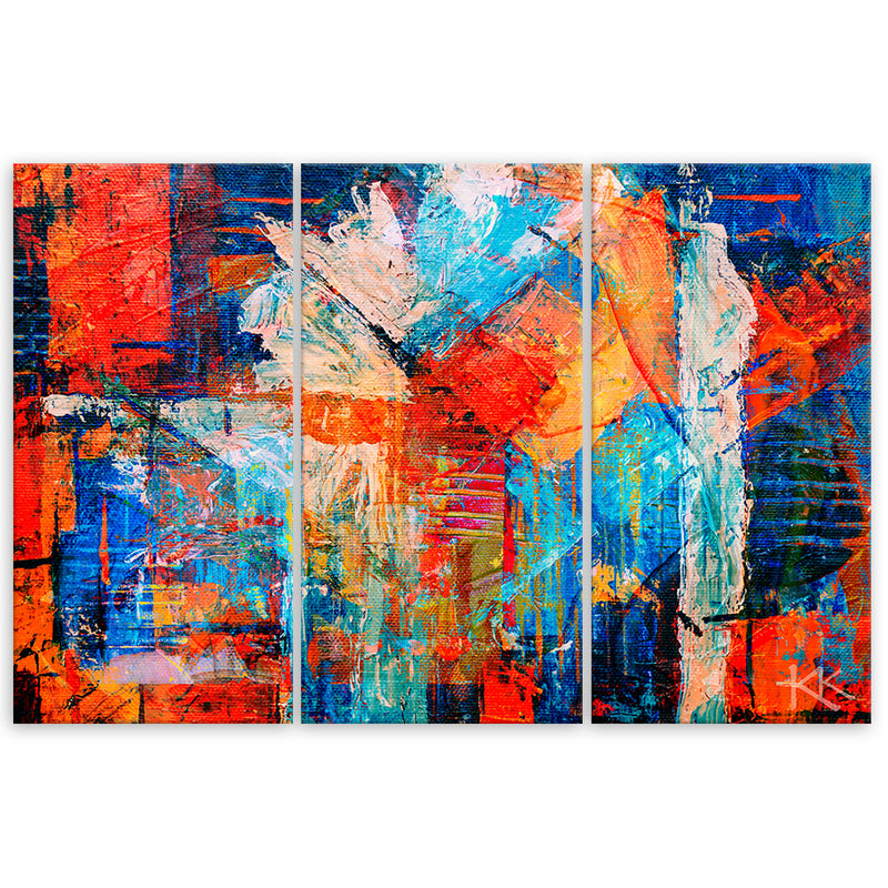 Three piece picture canvas print, Orange abstract hand painted