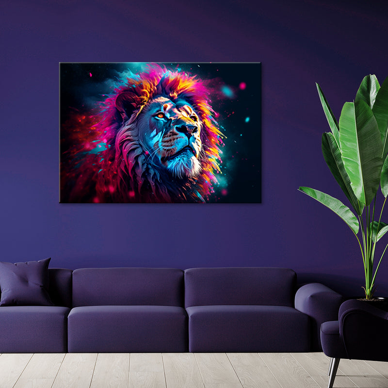 Panel decorativo estampado, León de neón Animal África