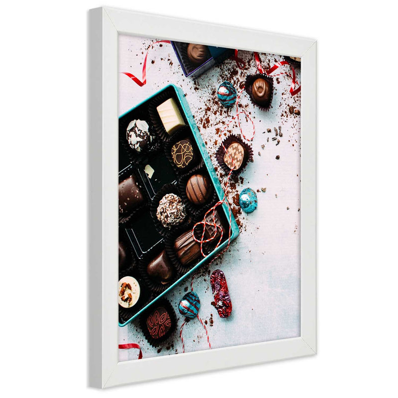 Picture in white frame, Colorful pralines