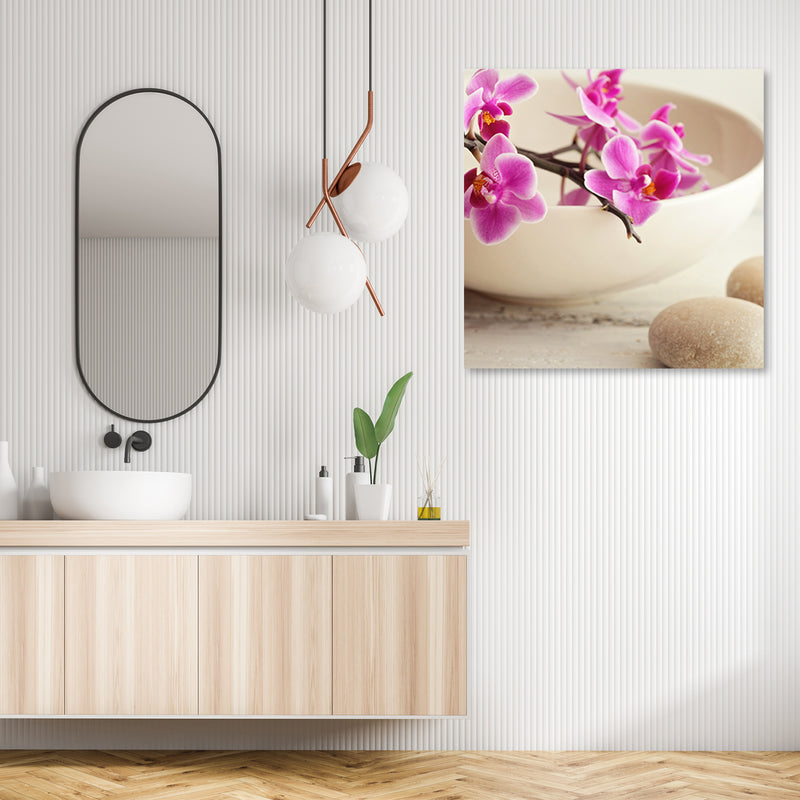 Canvas print, Pink orchids in bowl