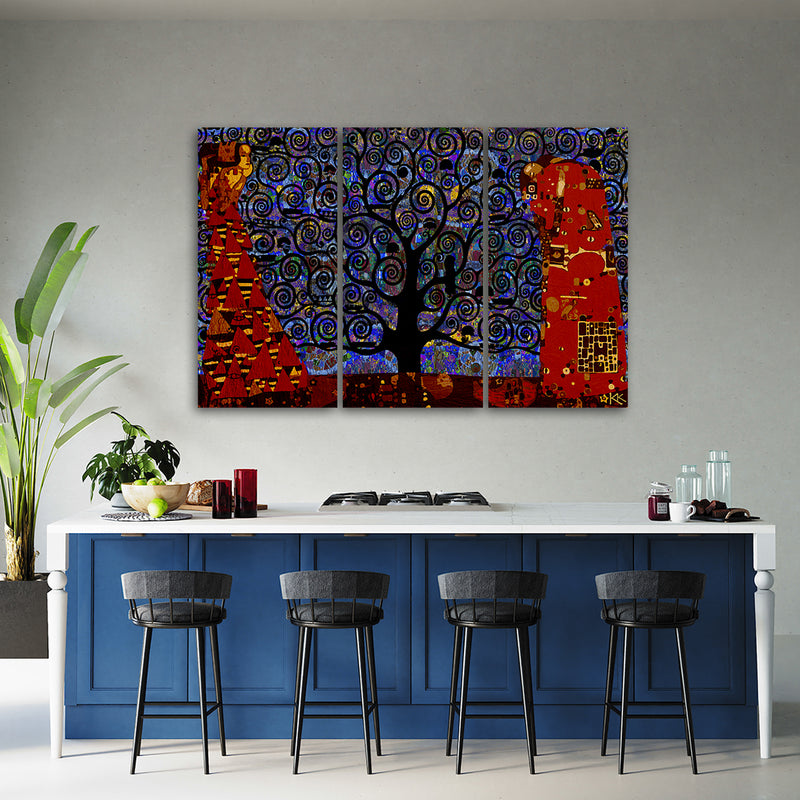Impresión de lienzo con imagen de tres piezas, resumen del Árbol de la vida azul