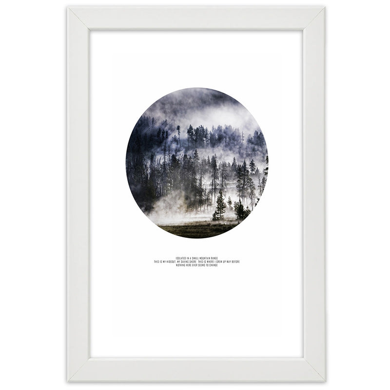Cuadro en marco blanco, Bosque en niebla