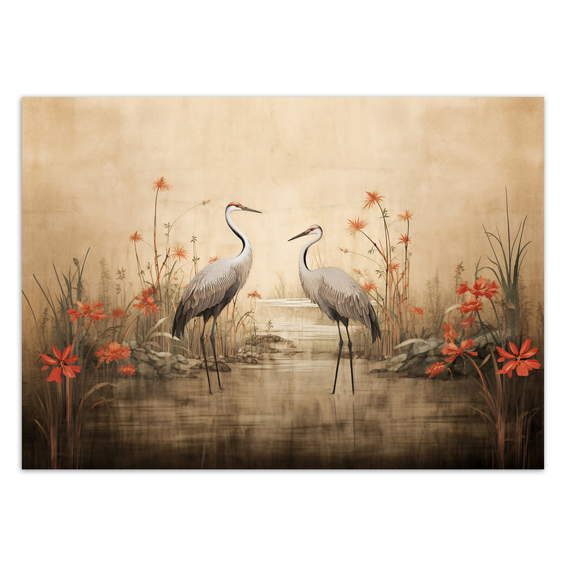 Wallpaper, Cranes by the lake