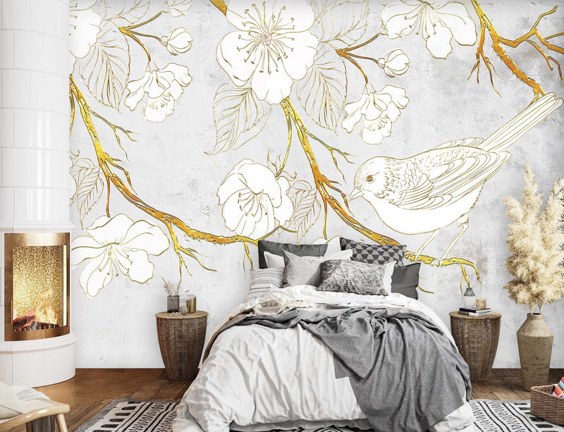 Wallpaper, Bird and flowers