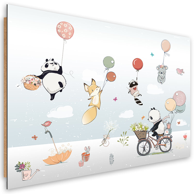 Panel decorativo estampado, Animales de colores con globos.