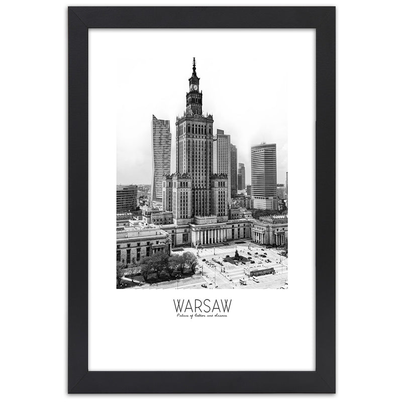 Picture in black frame, Palace of culture in warsaw