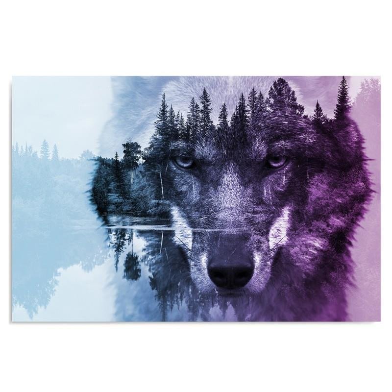 Cuadro, Lobo en el bosque - púrpura moderno