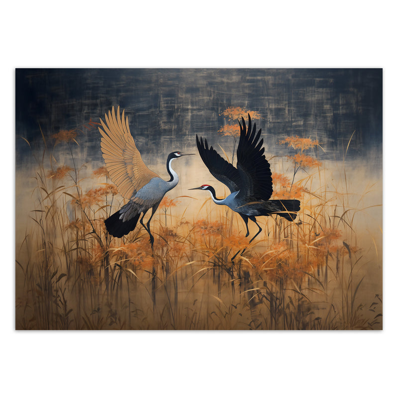 Papel pintado, pájaros grulla abstractos