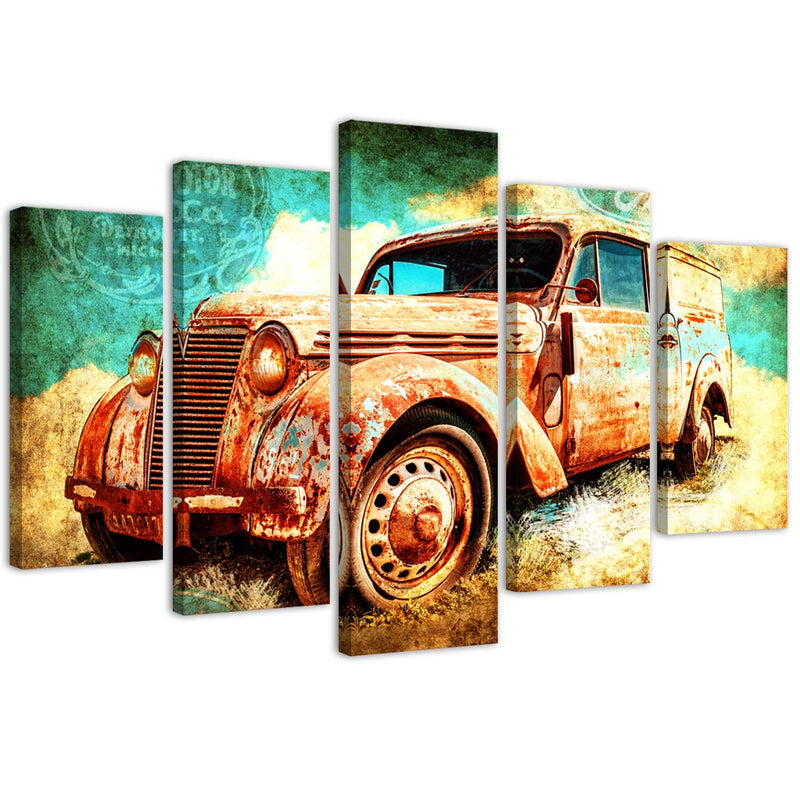 Five piece picture canvas print, Rusty car