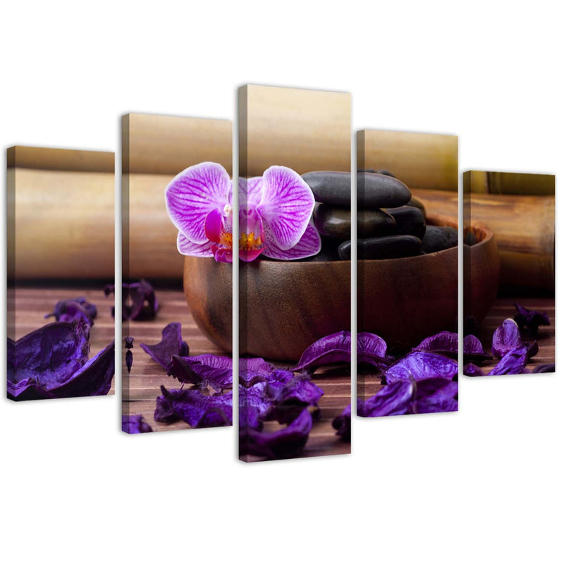 Five piece picture canvas print, Zen composition with pink orchid