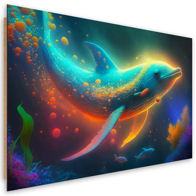 Deco panel print, Neon whale abstraction
