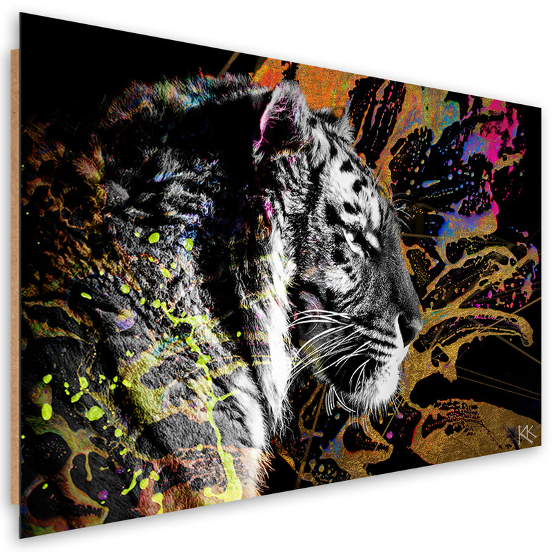 Cuadro decorativo con estampado de tigre sobre fondo de colores