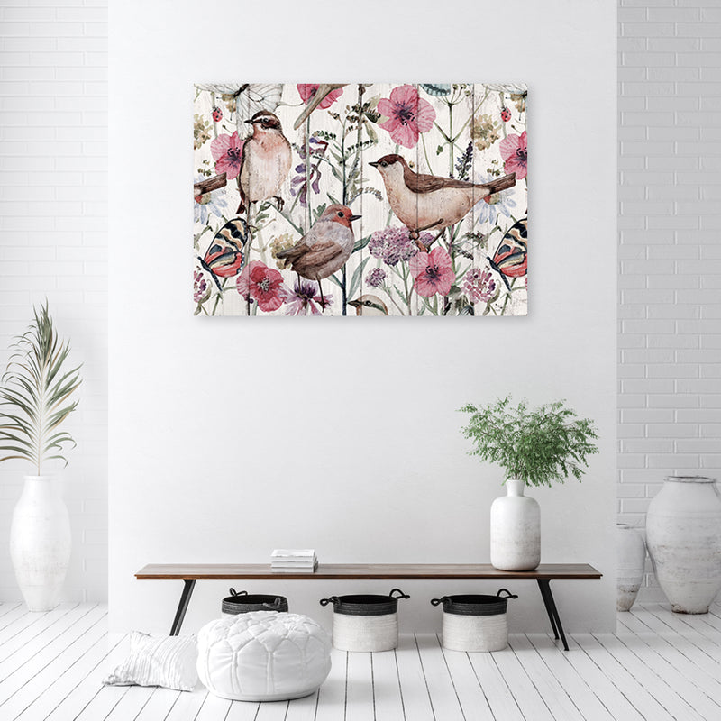 Canvas print, Birds and butterflies in a meadow