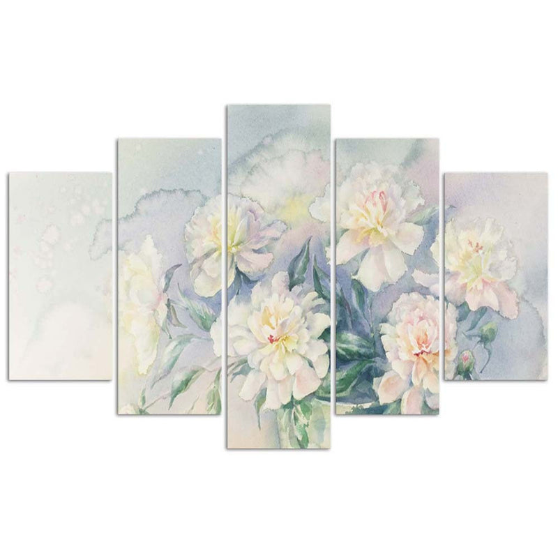 Five piece picture canvas print, White flowers bouquet