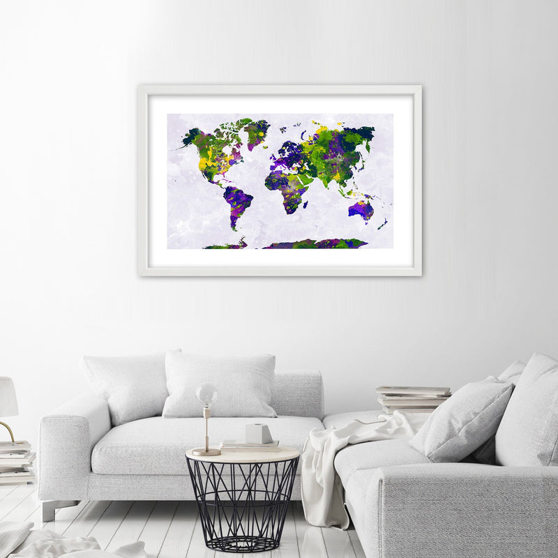 Picture in white frame, Painted world map