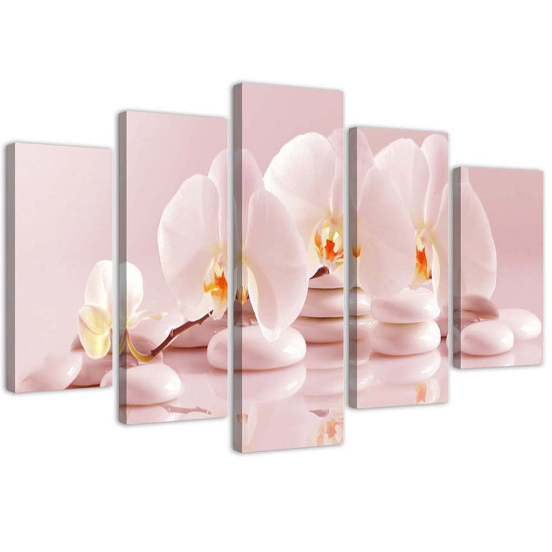 Five piece picture canvas print, Orchid on stones
