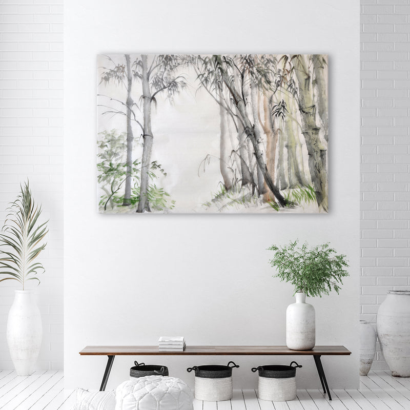 Cuadro decorativo, Bosque de árboles grises pintados