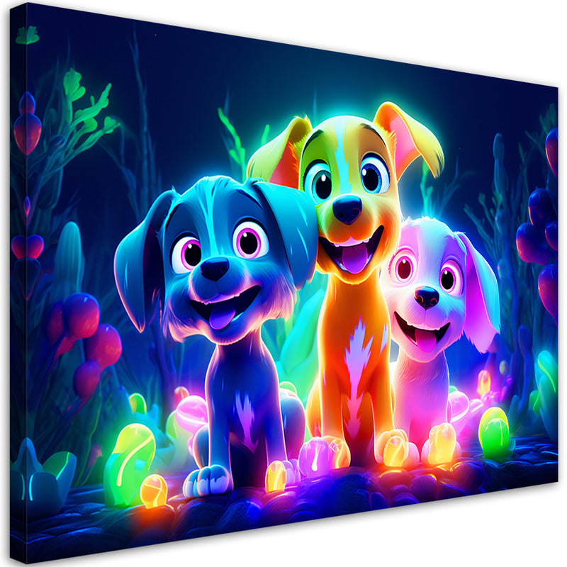 Canvas print, Cartoon dogs neon