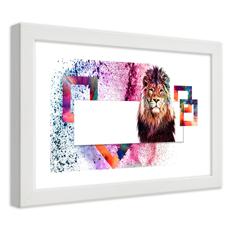 Picture in white frame, Lion with colourful mane