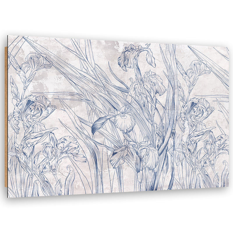 Estampado de panel decorativo, Contornos de flores azules