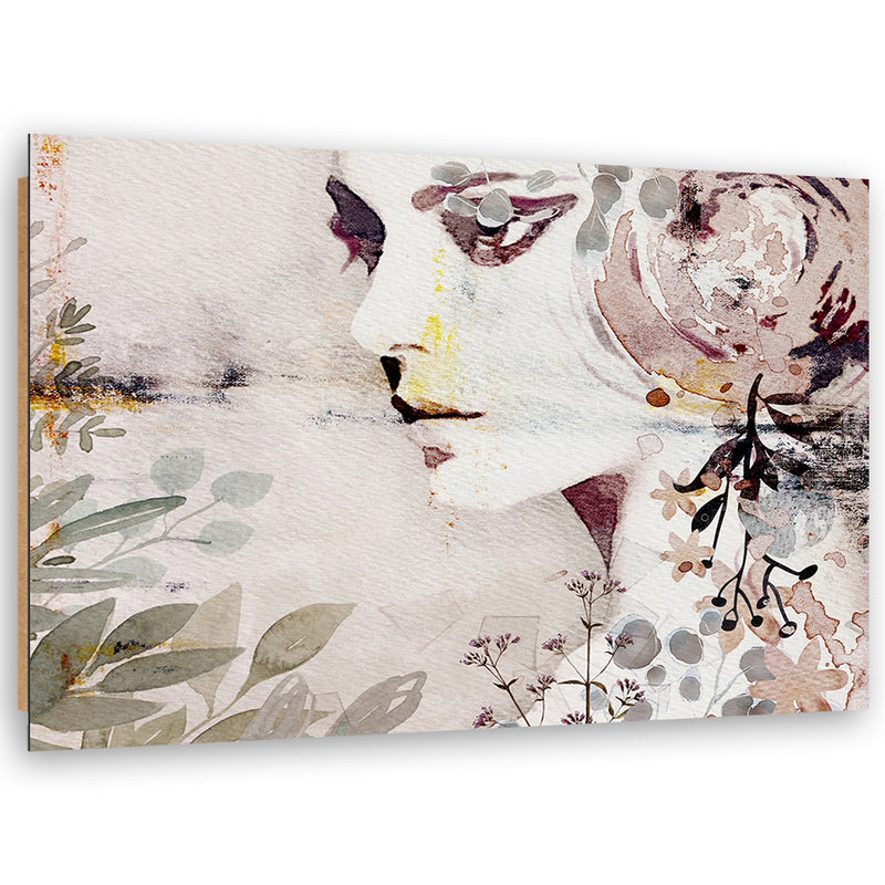 Deco panel print, Abstract flowers arount woman face