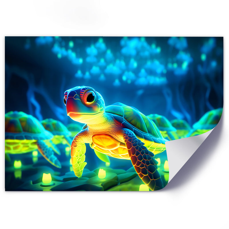Canvas print, Cosmic neon turtle