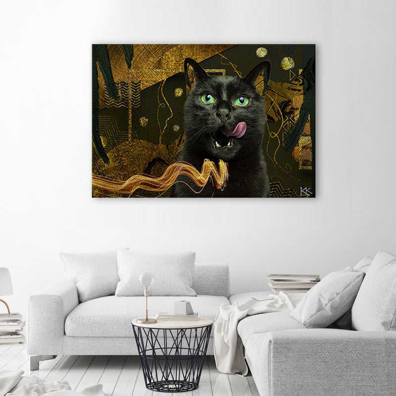 Deco panel print, Black cat Gold abstract