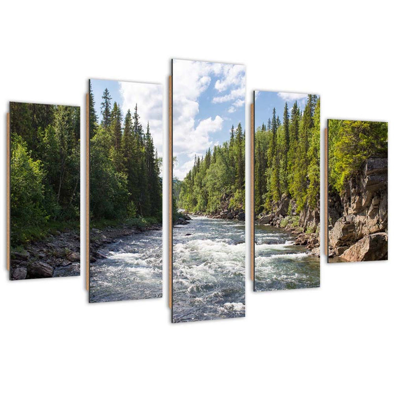 Five piece picture deco panel, River in the forest
