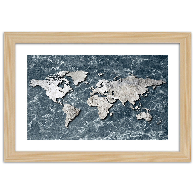 Picture in natural frame, World map on marble
