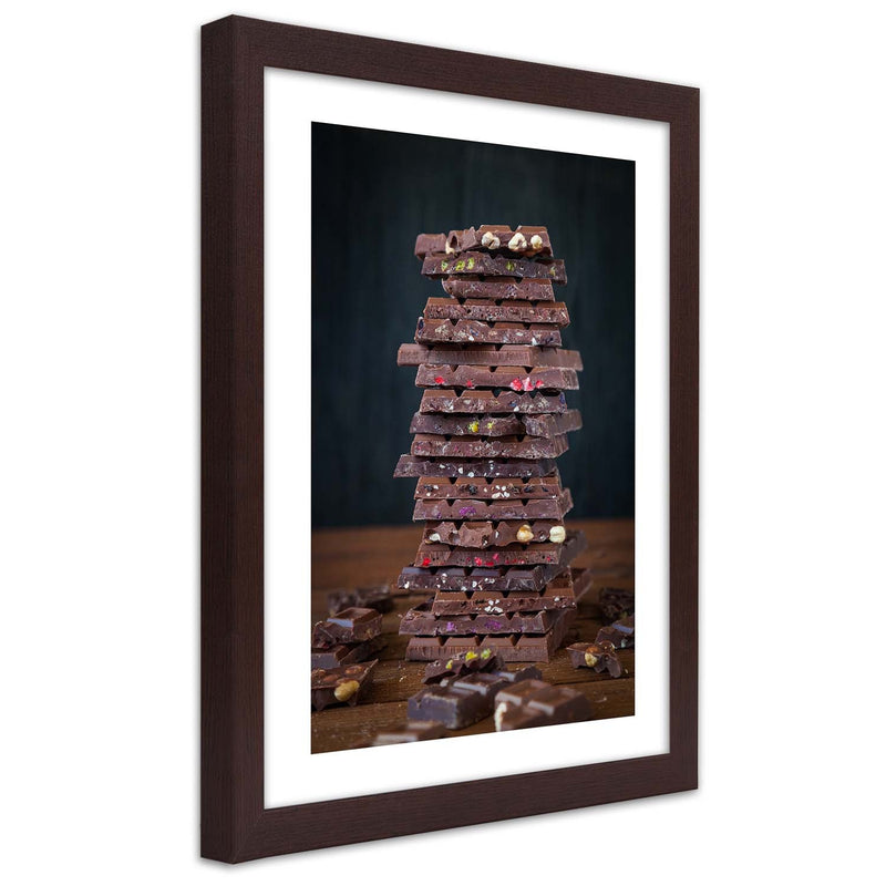 Picture in brown frame, Tower of dessert chocolate