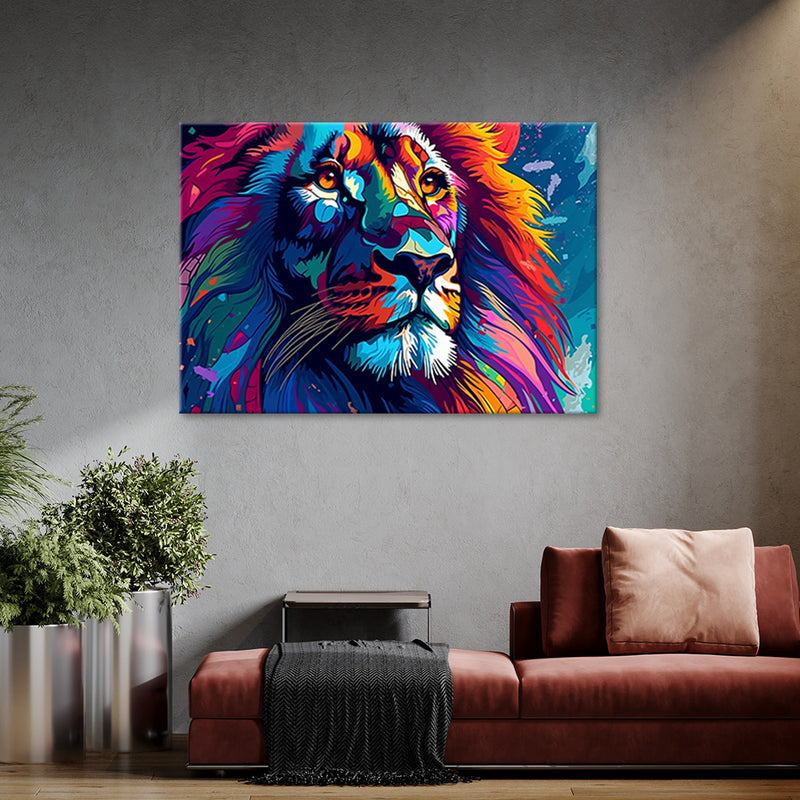 Impresión de panel decorativo, Abstracción de león de neón de colores