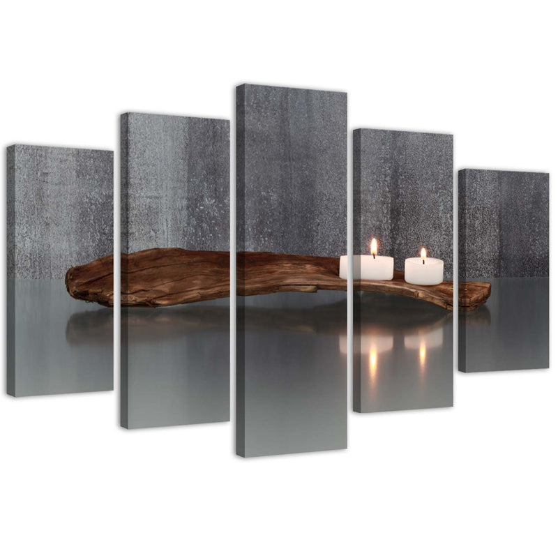 Five piece picture canvas print, Zen composition with candles and wood