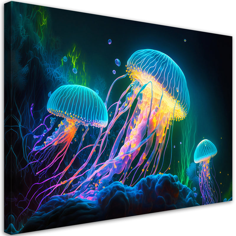 Canvas print, Neon jellyfish underwater
