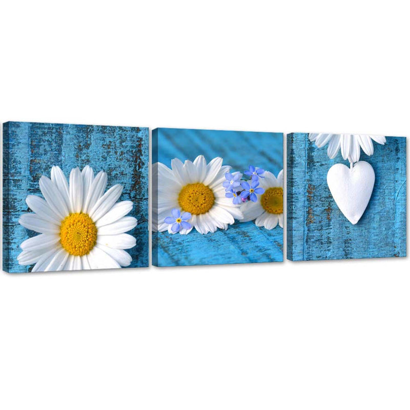 Set of three pictures canvas print, Daisies and hearts