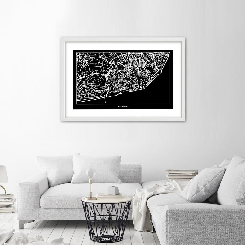Picture in white frame, City plan lisbon