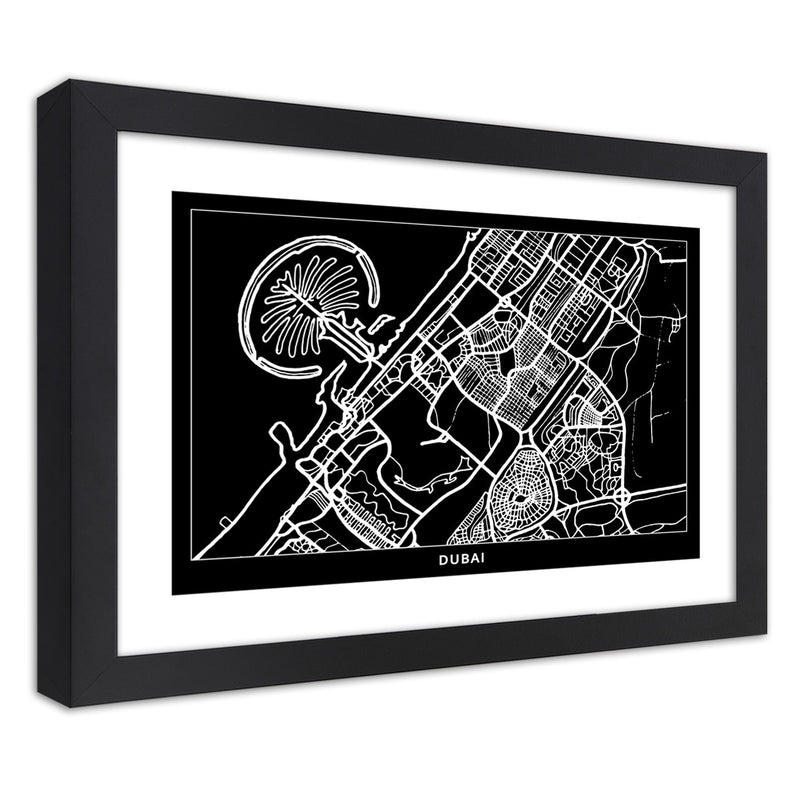 Picture in black frame, City plan dubai