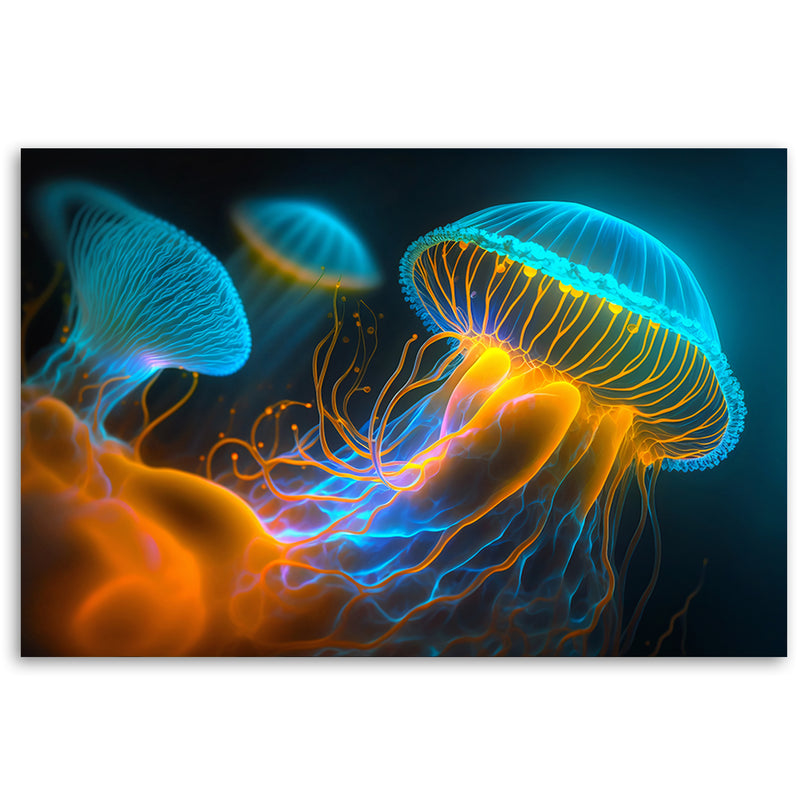 Deco panel print, Jellyfish underwater Neon