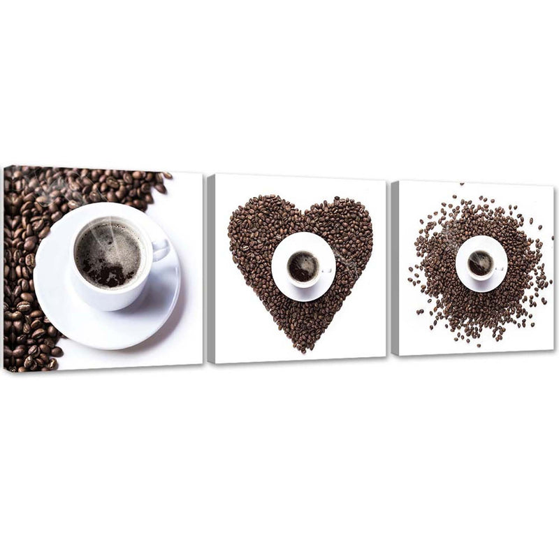 Conjunto de tres cuadros impresos en lienzo, Corazón de café.