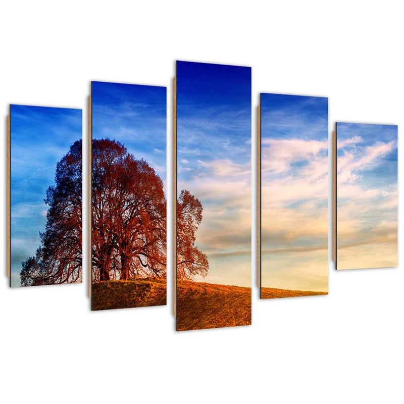 Five piece picture deco panel, Tree on a hill