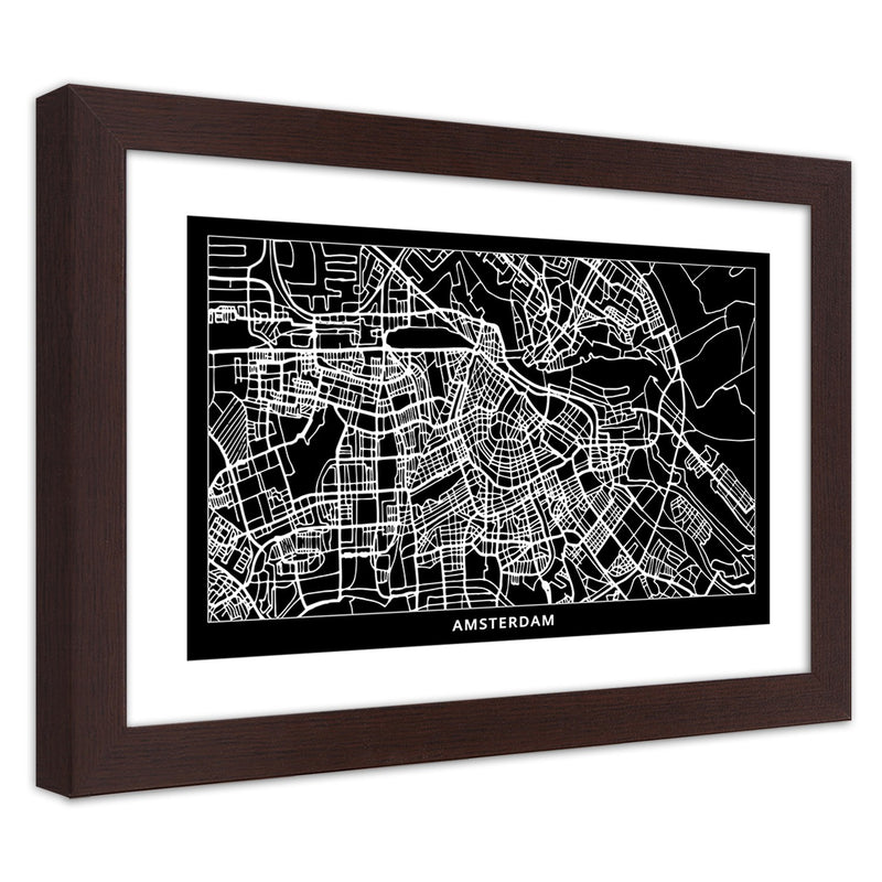 Picture in brown frame, City plan amsterdam