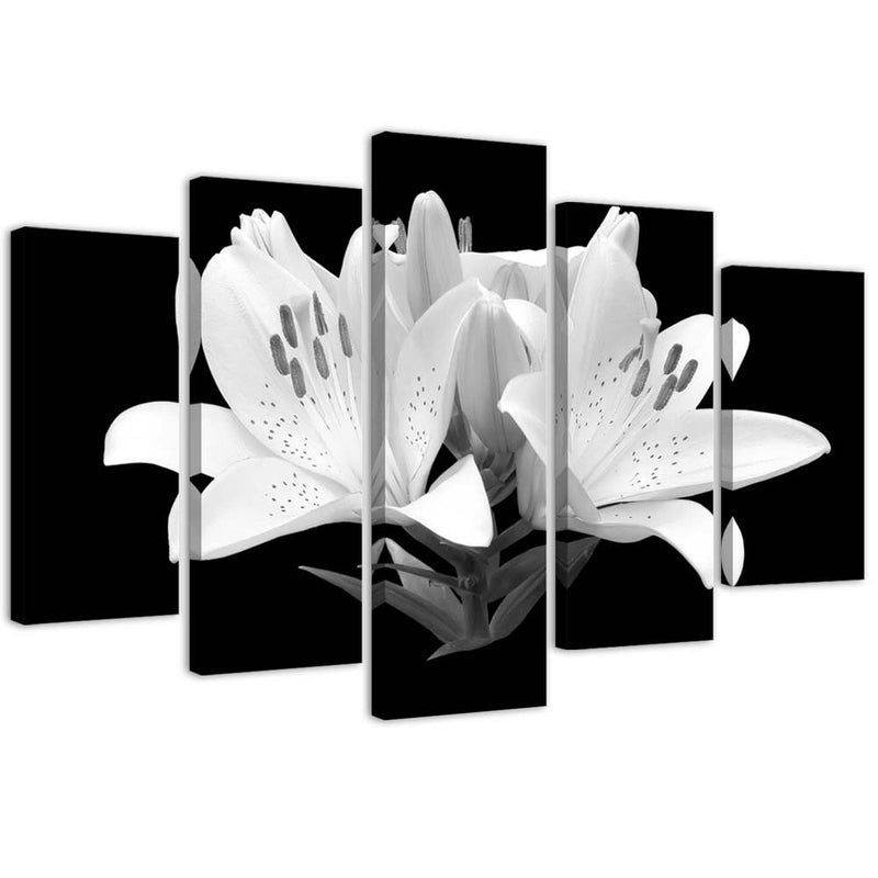 Five piece picture canvas print, White lilies