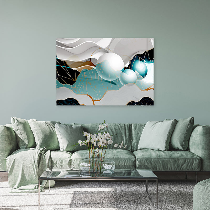 Deco panel print, Turquoise abstract with balls 3D