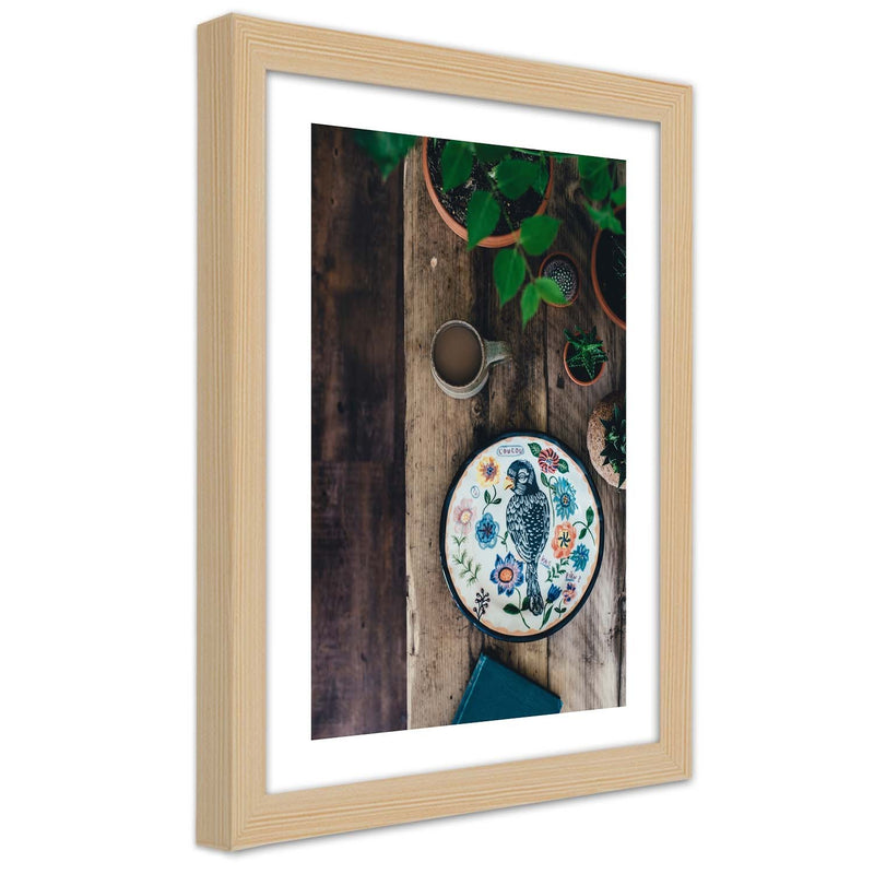Picture in natural frame, Embroidered bird